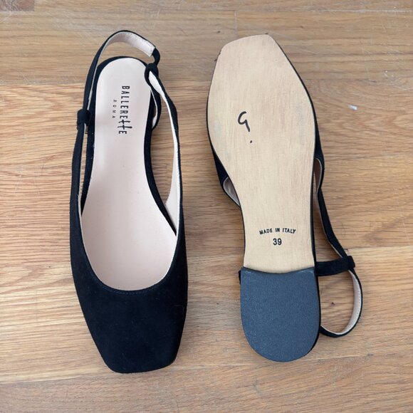 Ballerete Black Suede Square Toe Slingback Ballet Flats - Picture 11 of 12